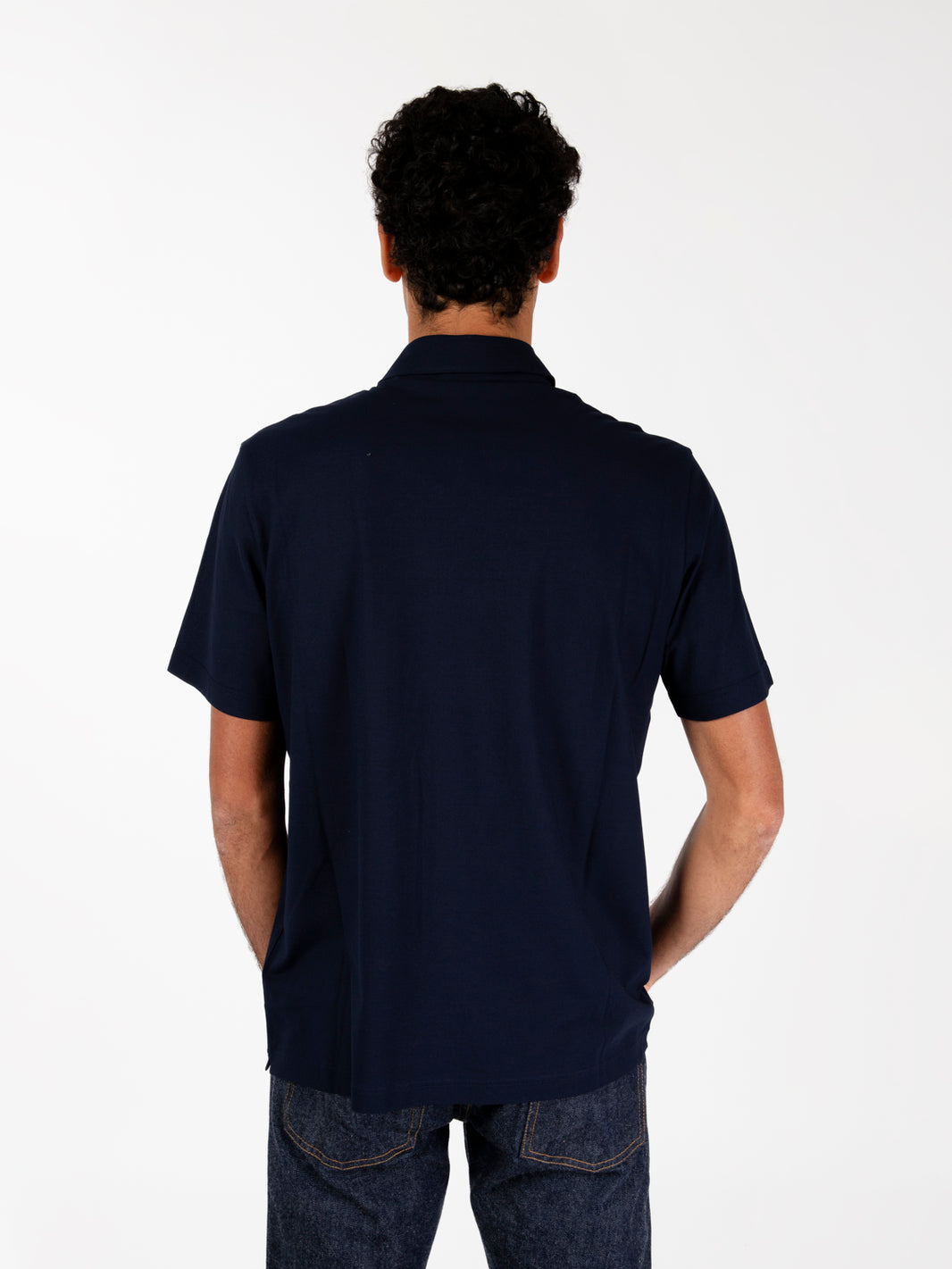 Blue crepe jersey polo