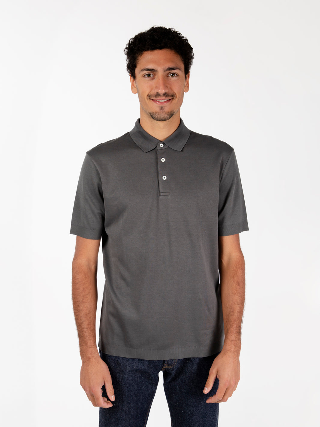 Grey crepe jersey polo