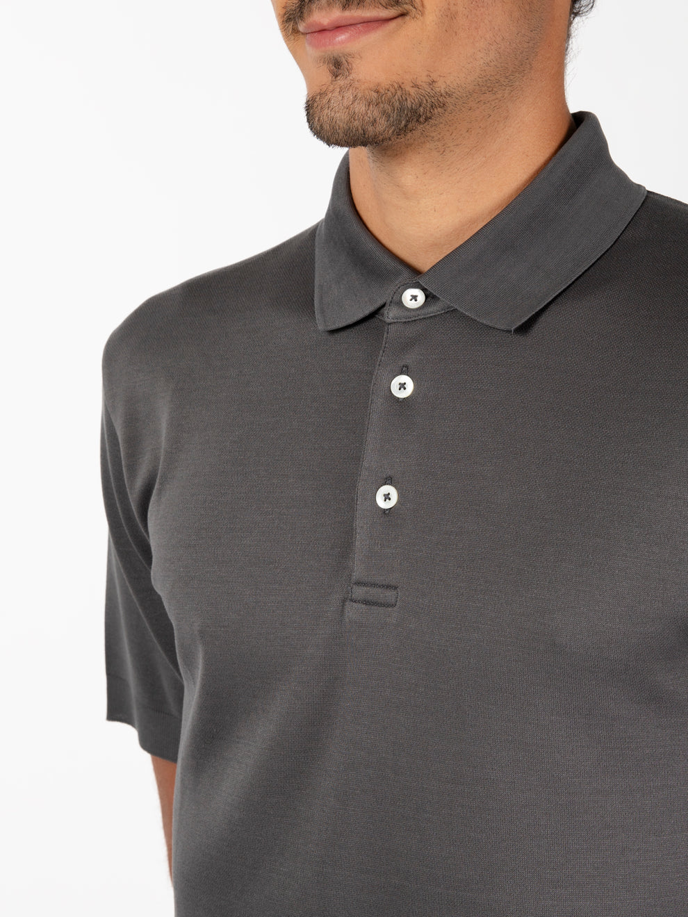 Grey crepe jersey polo