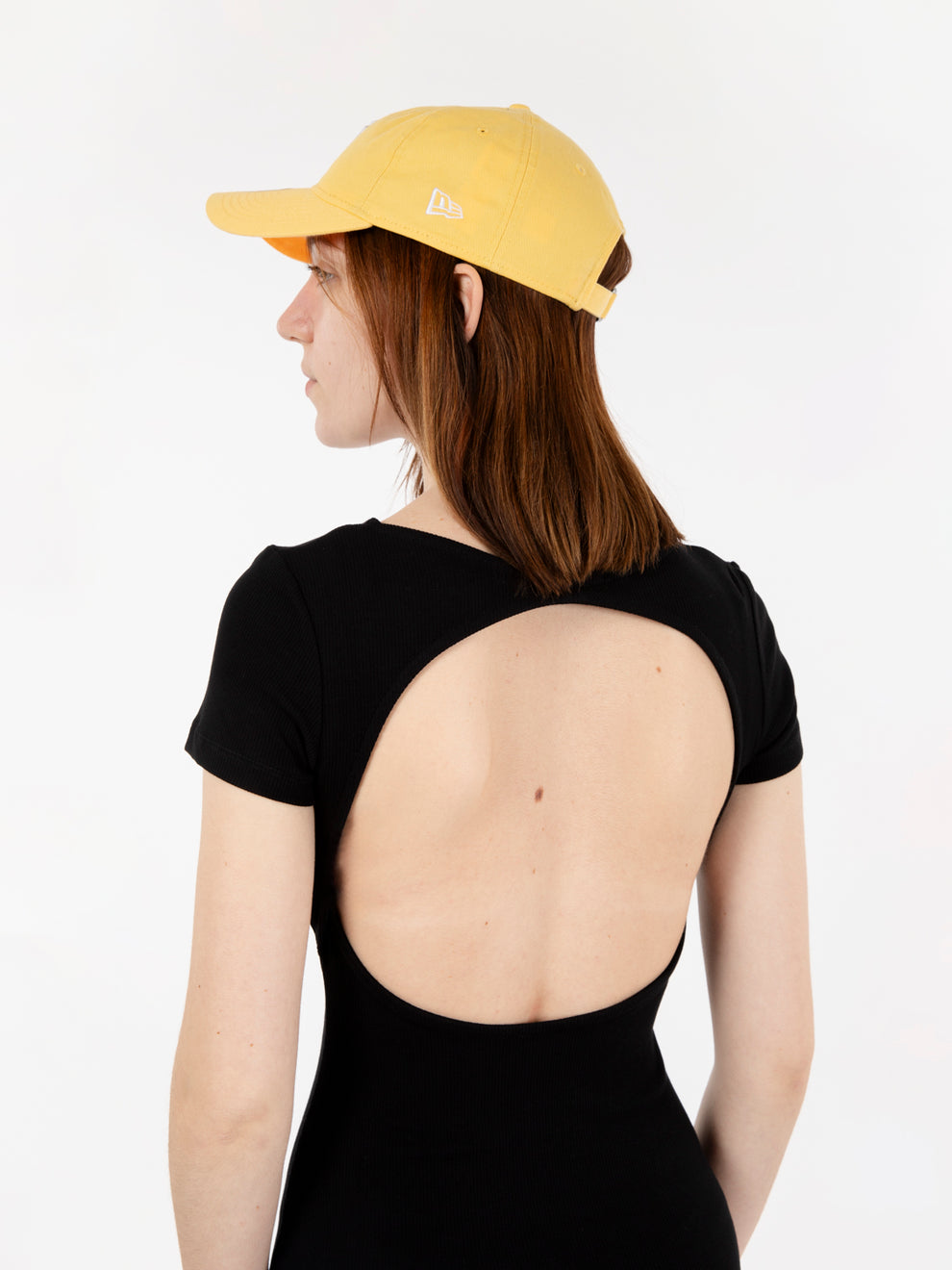 Black porthole opening ribbed dress
