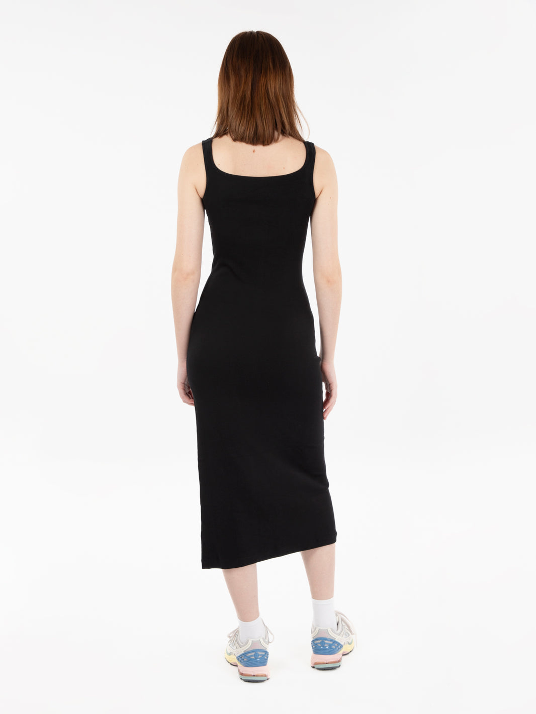 Abito midi a costine off-shoulder nero