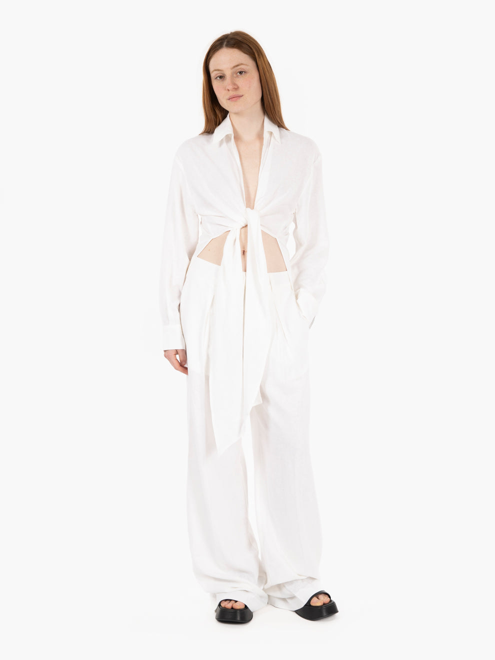 White knotted linen shirt