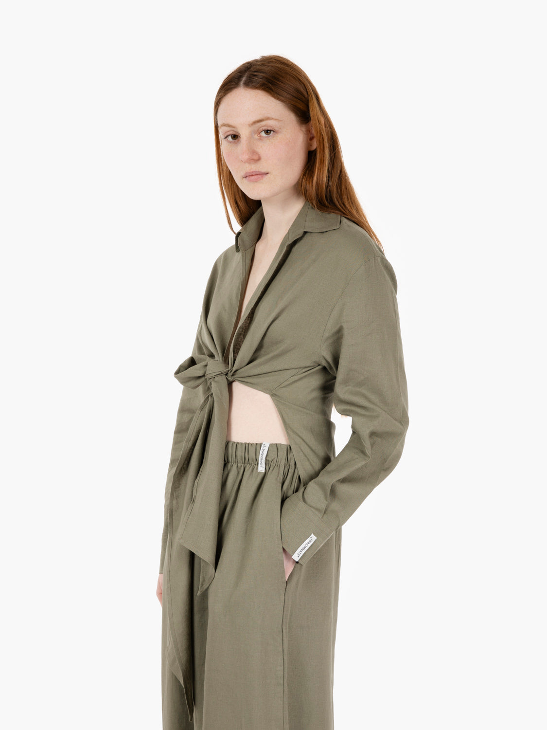 Moss knotted linen shirt