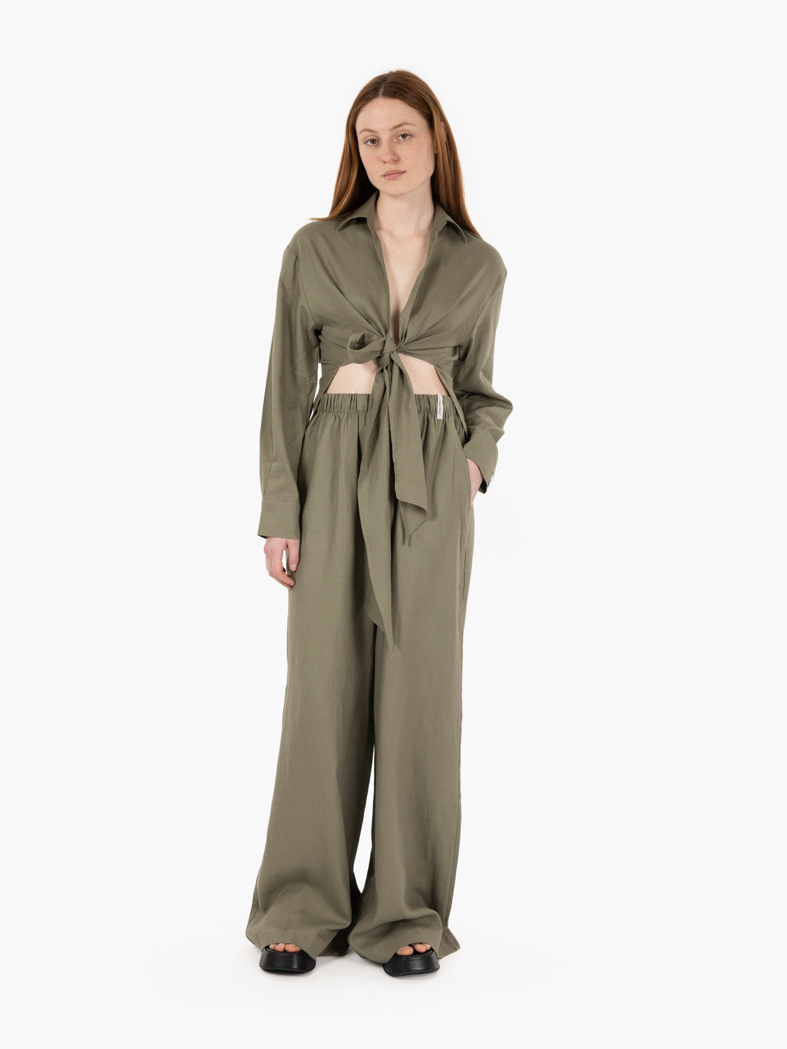 Moss knotted linen shirt