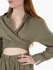 HINNOMINATE - Camicia in lino annodata muschio