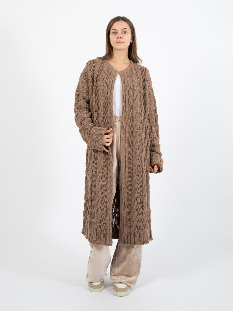 HINNOMINATE - Cardigan lungo con trecce tortora