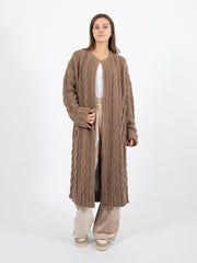 HINNOMINATE - Cardigan lungo con trecce tortora