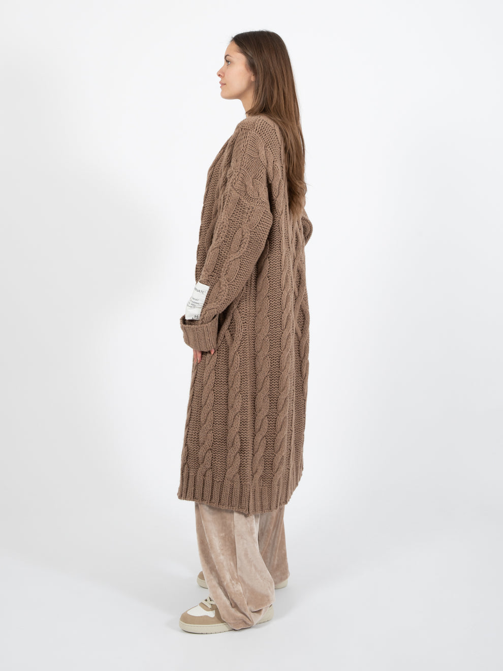 Long cardigan with dove grey braids