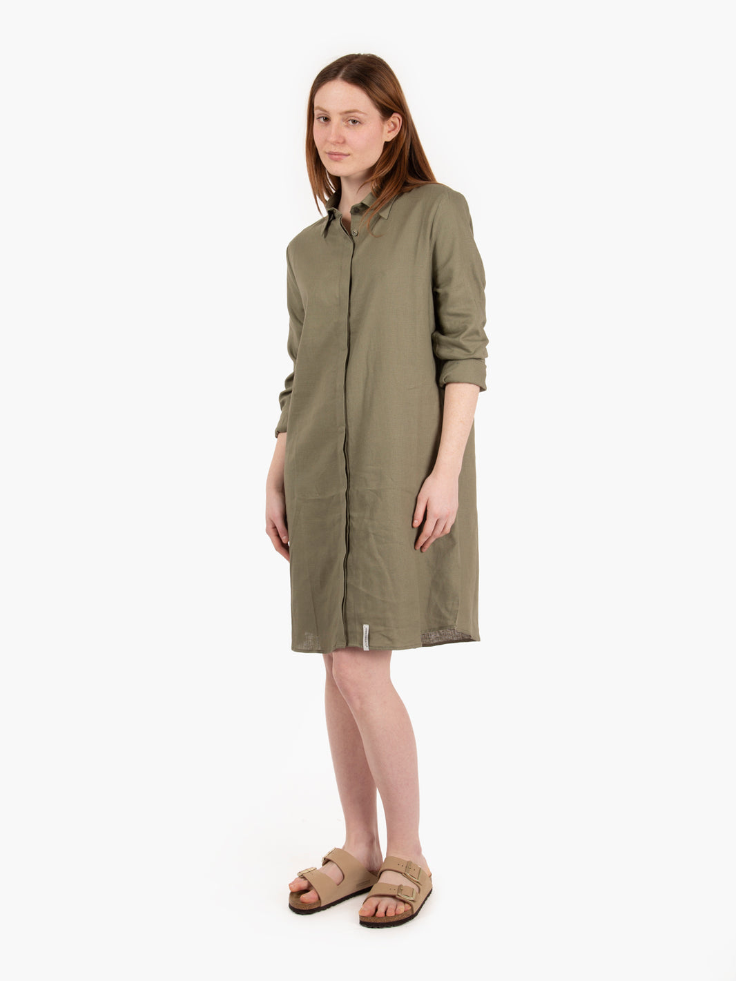 Moss green long-sleeved linen chemisier