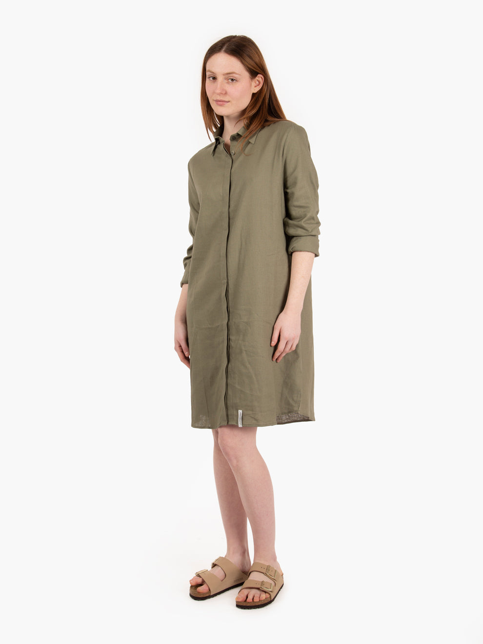 Moss green long-sleeved linen chemisier