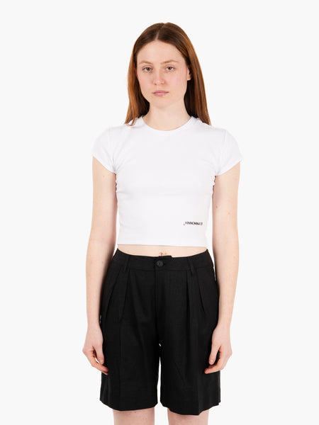 Crop top a costine bianco