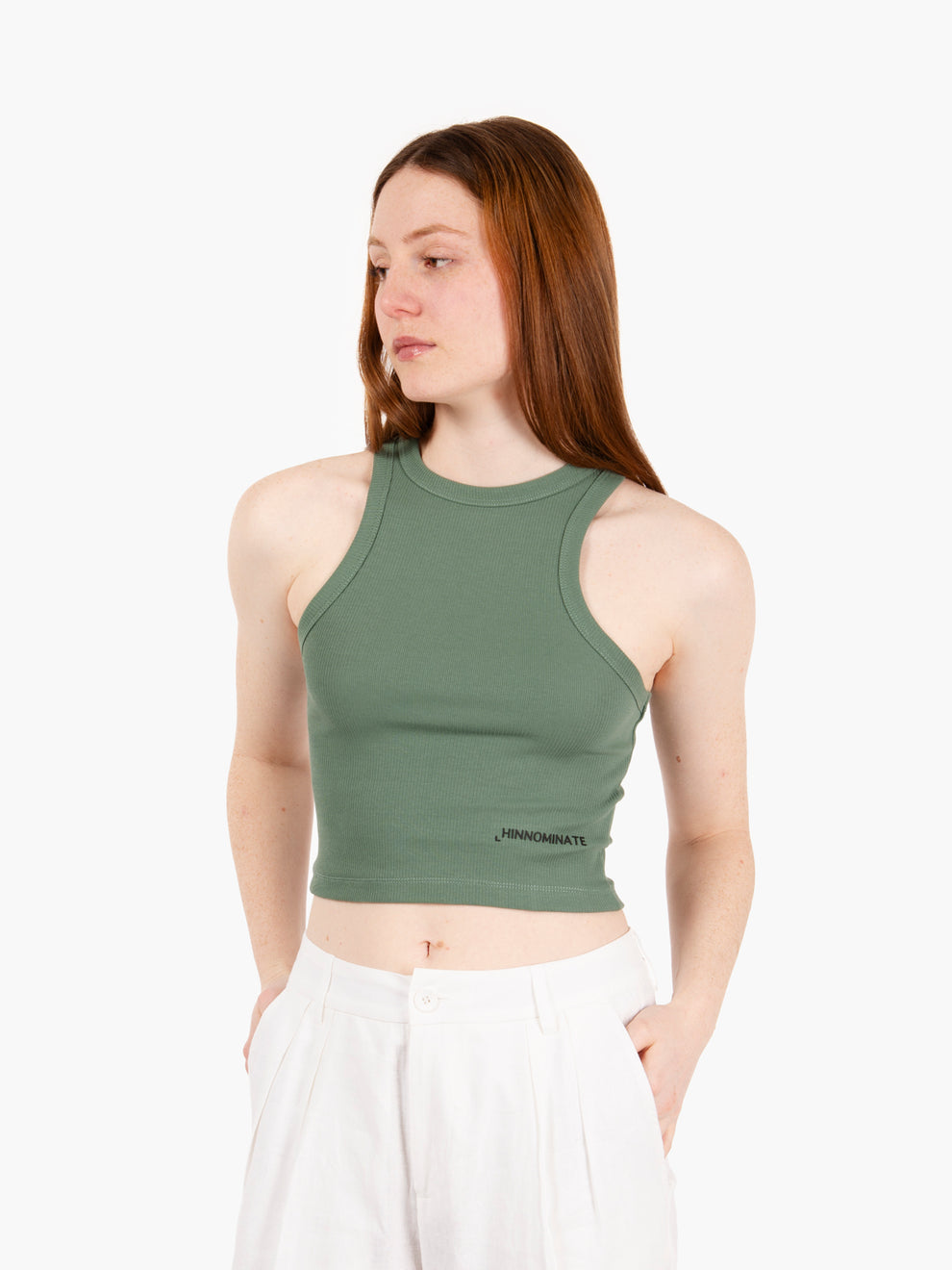 Moss Halter Neck Ribbed Crop Top