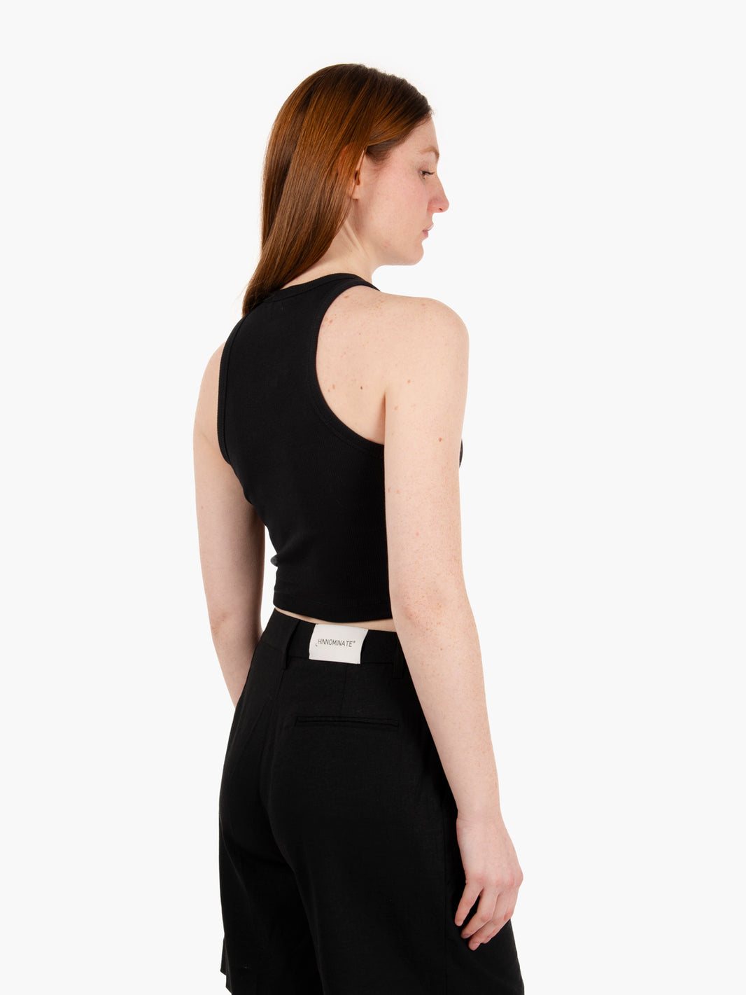 Crop top a costine scollo all'americana nero