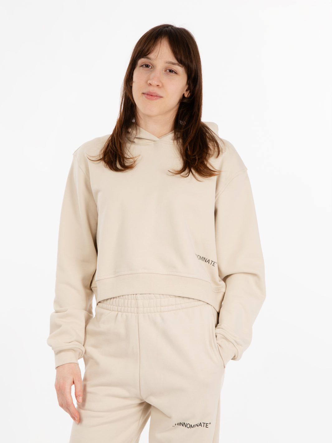 Beige hooded crop sweatshirt