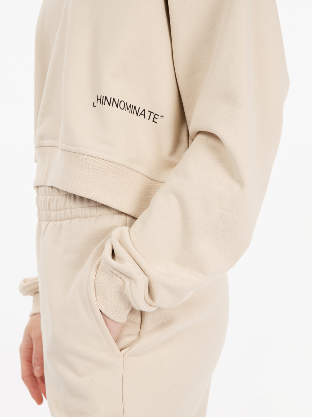 Beige hooded crop sweatshirt