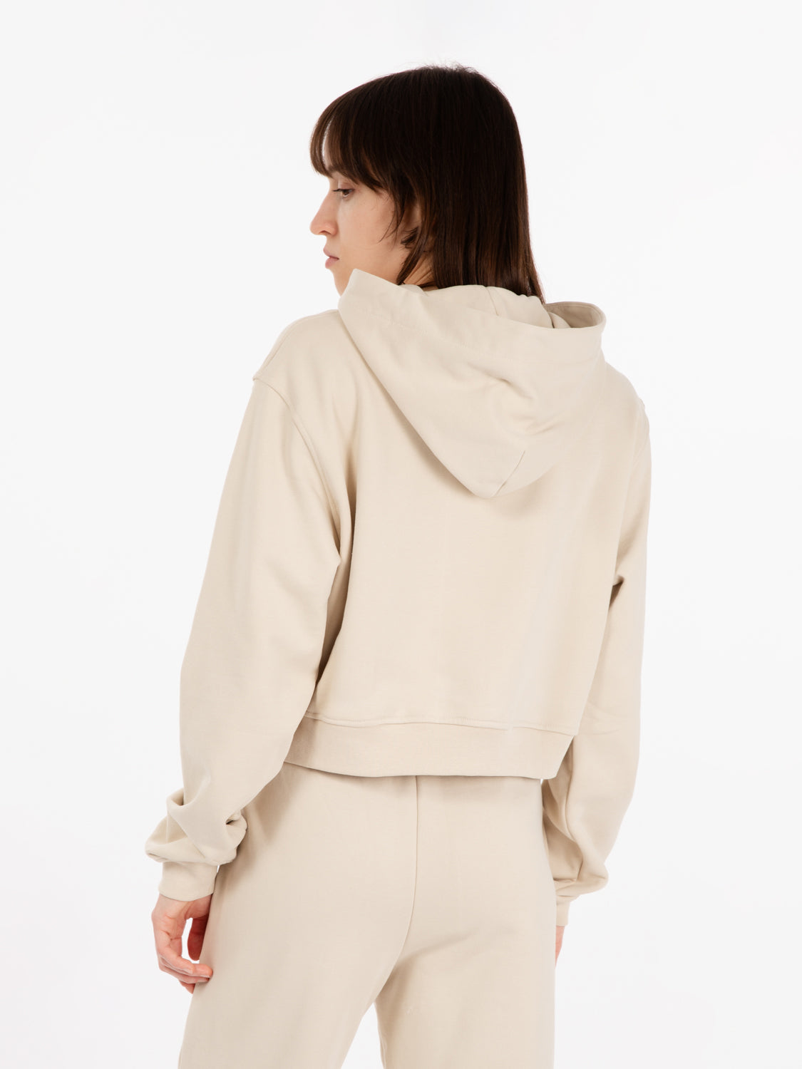 Felpa crop con cappuccio beige