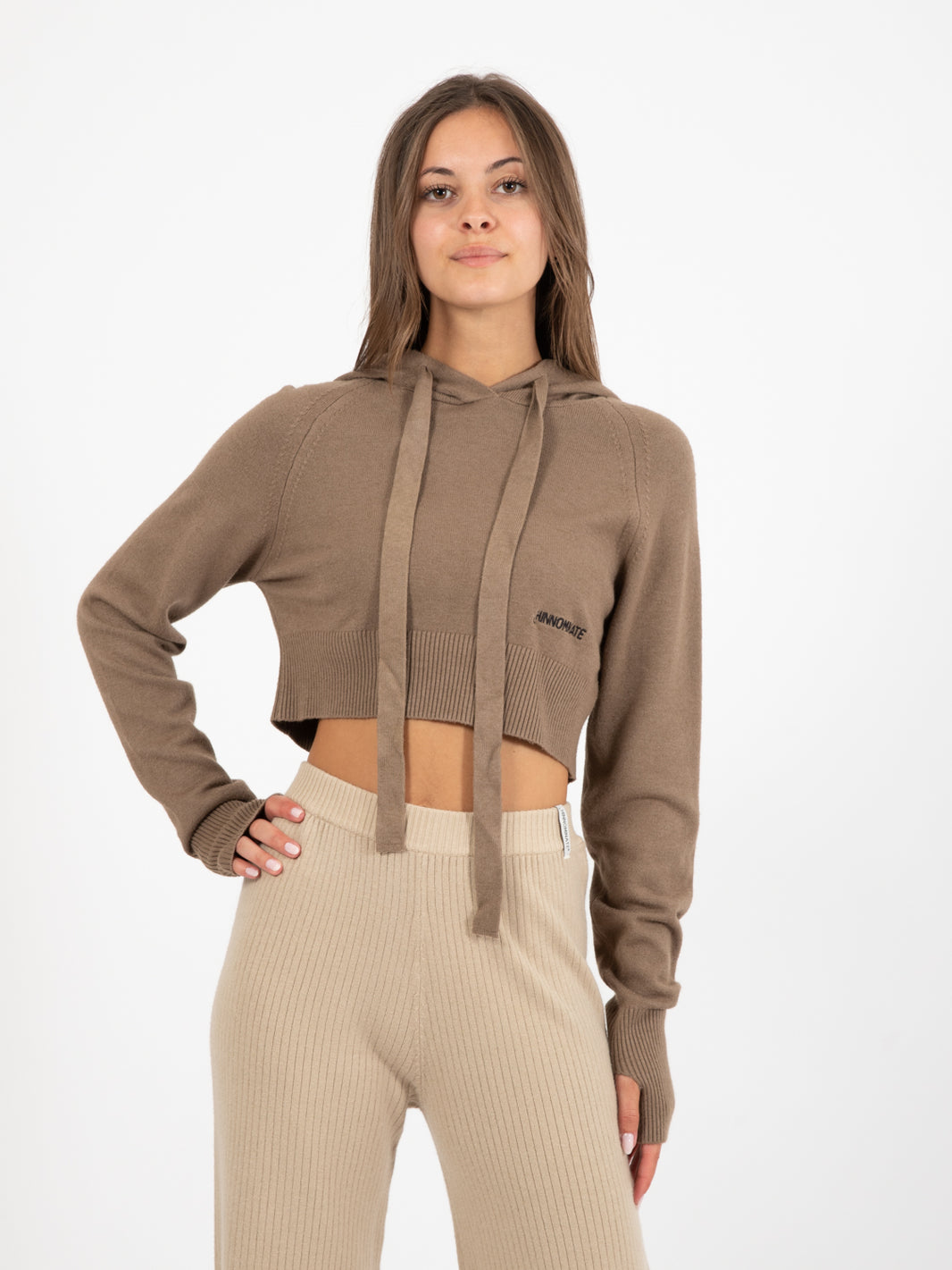 Dove grey knitted crop sweatshirt