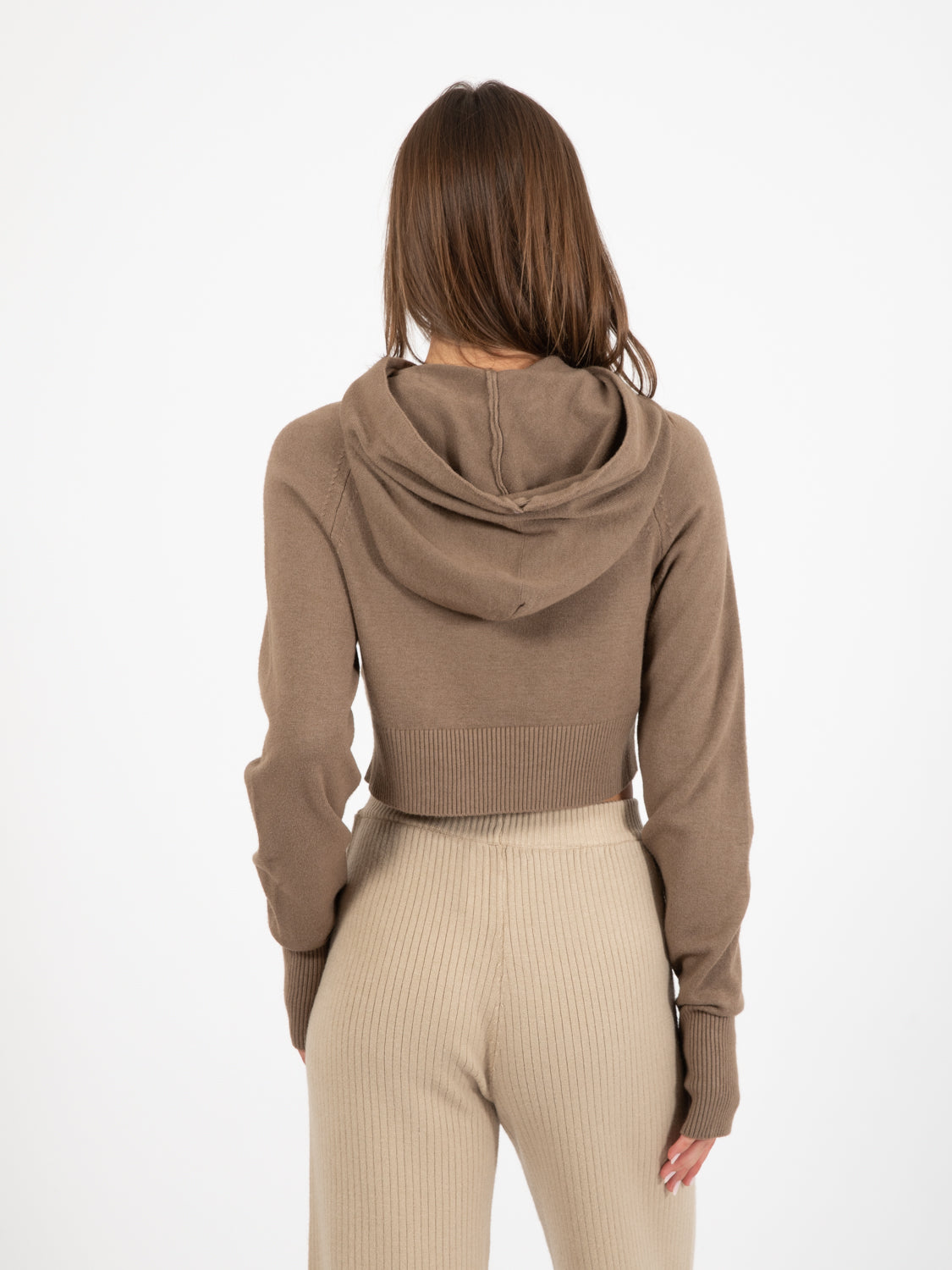 Felpa crop in maglia tortora