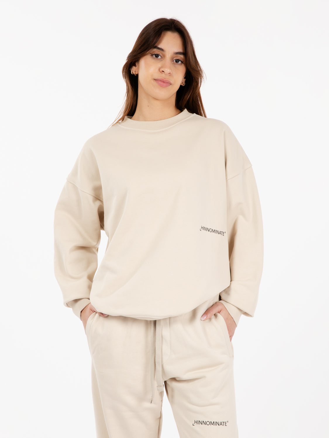 Felpa girocollo oversize beige
