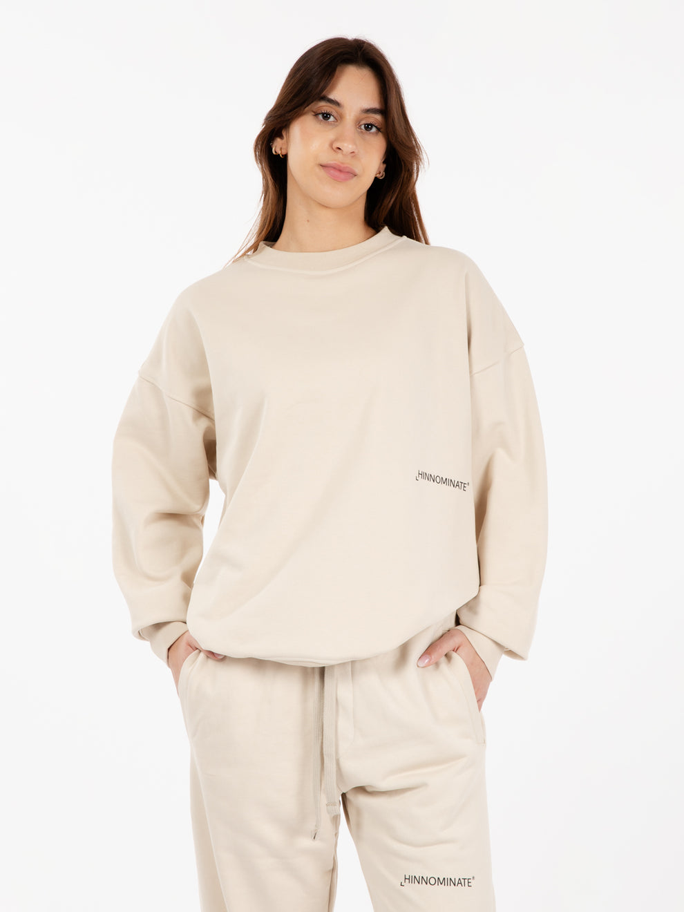Felpa girocollo oversize beige