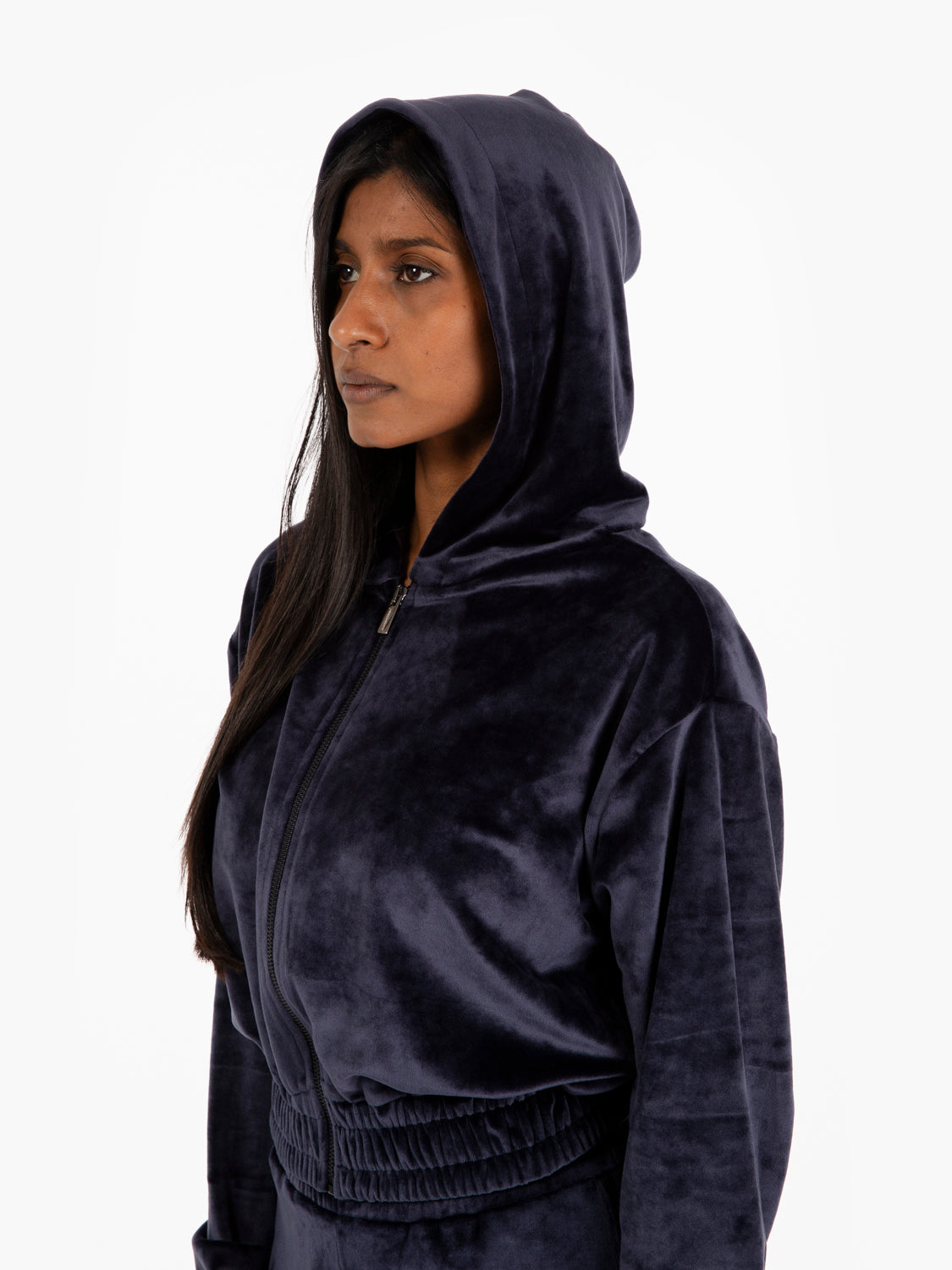 Felpa in ciniglia con cappuccio blu