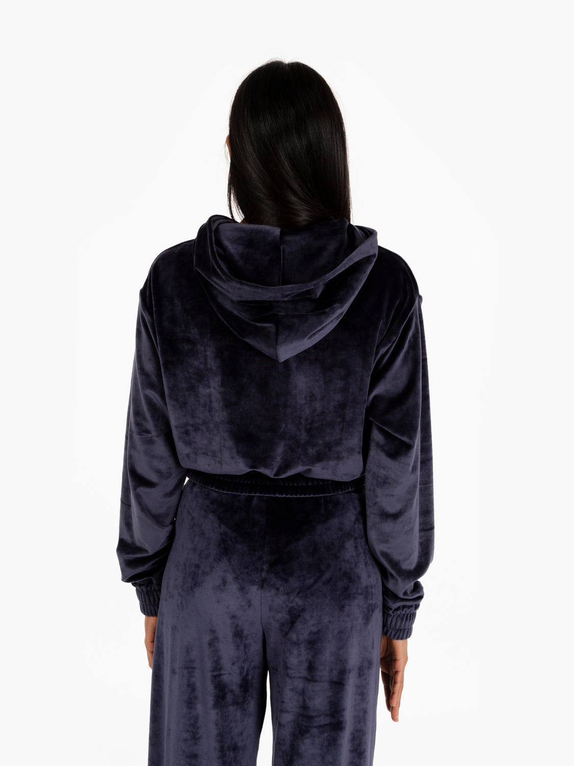 Felpa in ciniglia con cappuccio blu