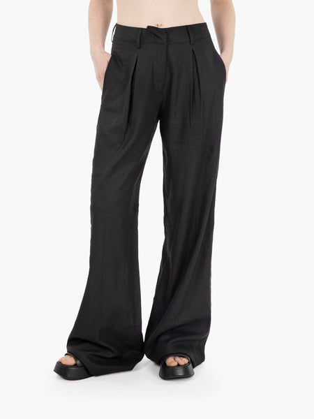 Pantalone largo in lino nero
