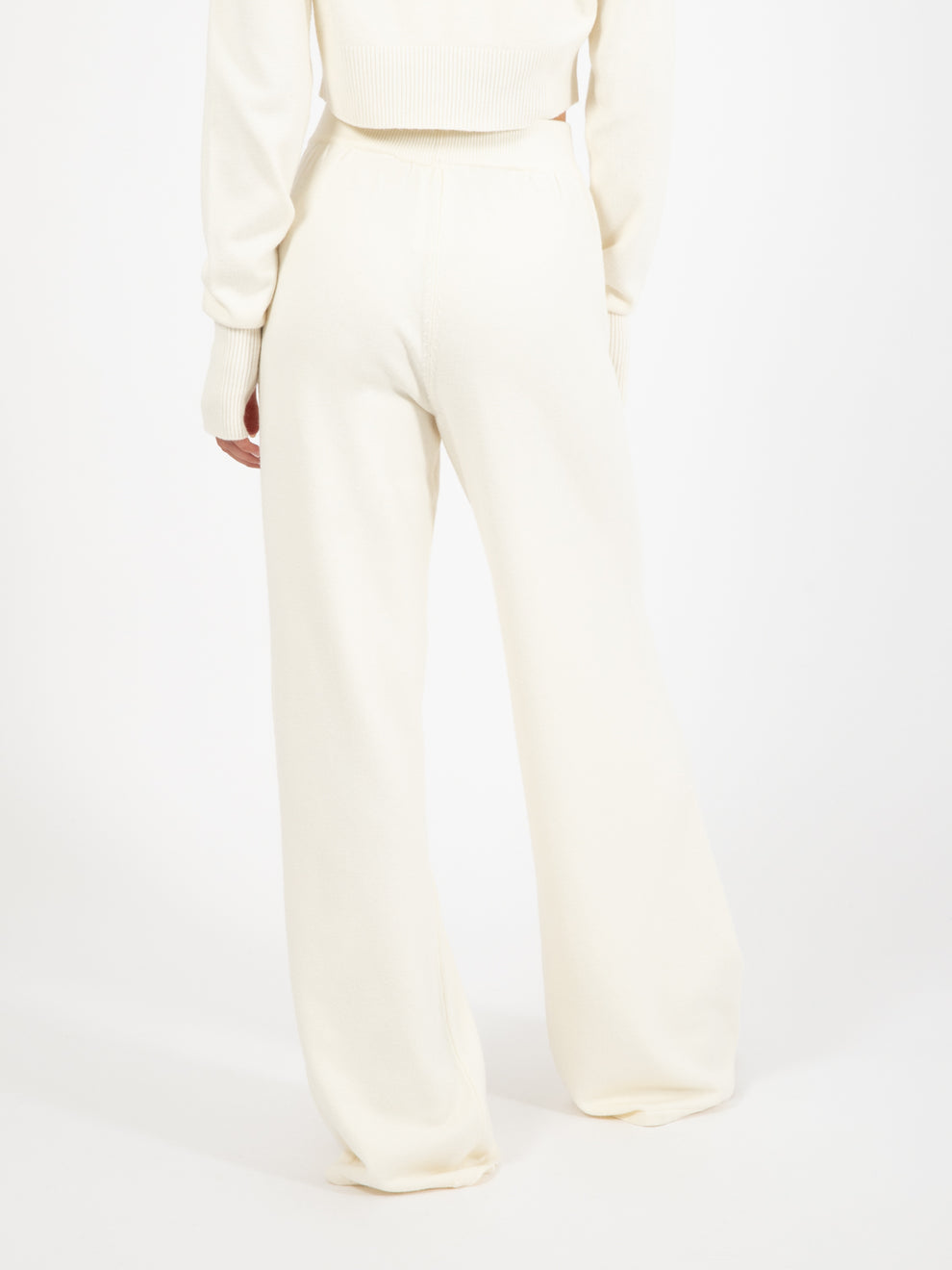 Pantalone palazzo con nervature e ricamo bianco burro