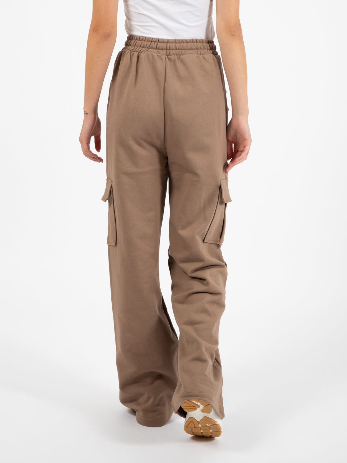 Pantaloni a palazzo in felpa con tasche tortora