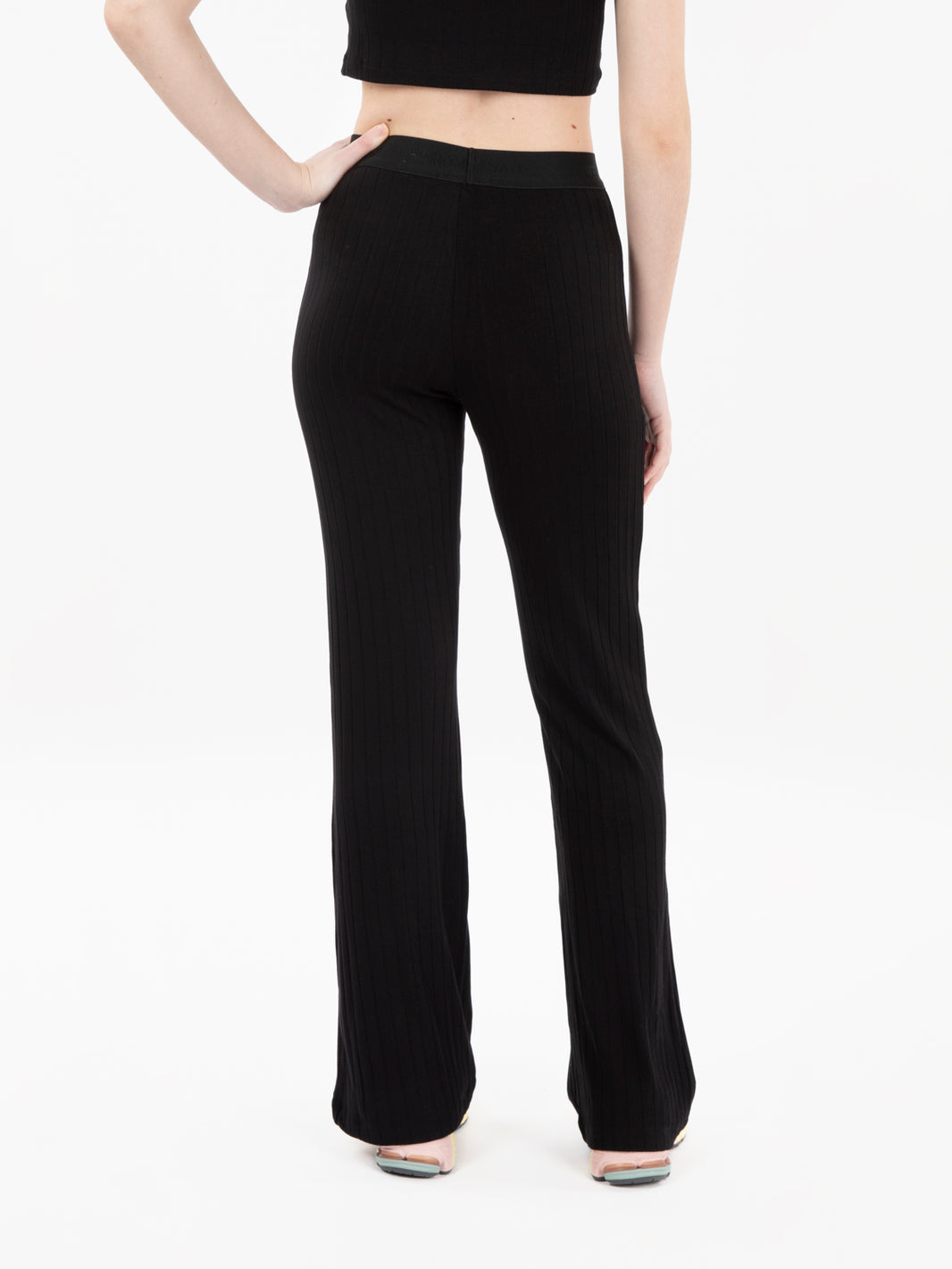 Pantaloni costine a vita alta  nero