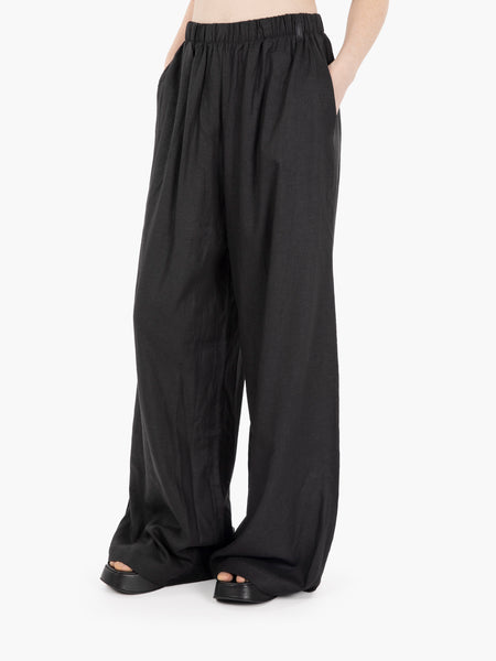 Pantaloni gamba larga in lino nero