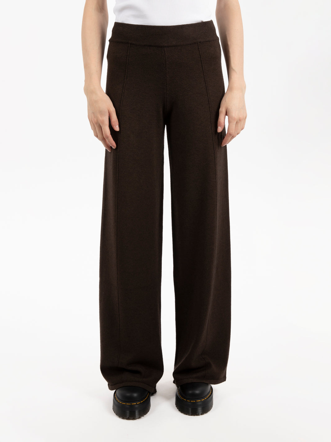 Pantaloni palazzo in maglia marrone