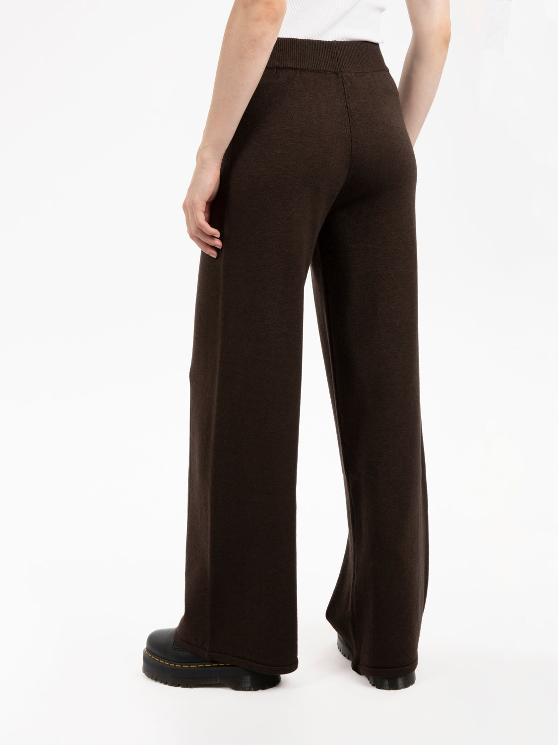 Pantaloni palazzo in maglia marrone