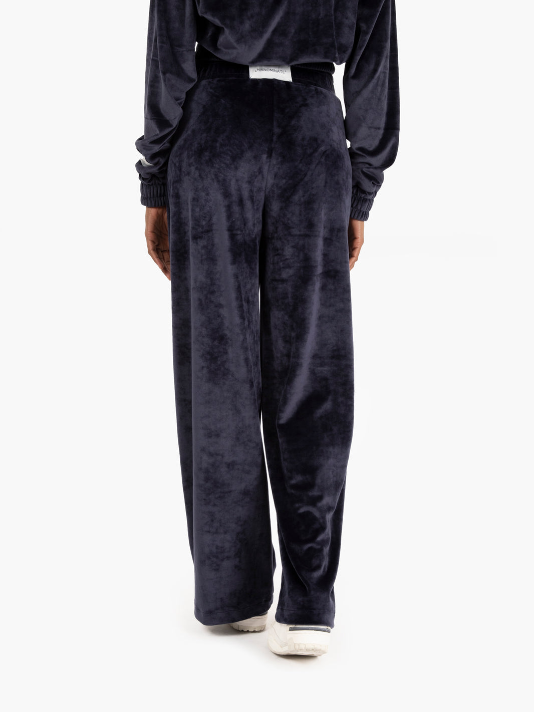 Pantaloni wide in ciniglia con logo blu