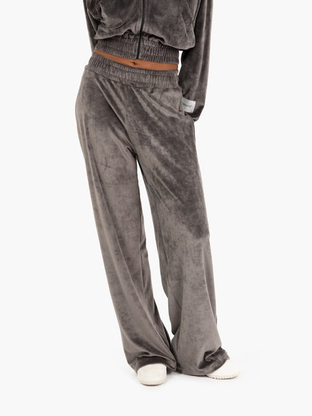 Pantaloni wide in ciniglia con logo grigio