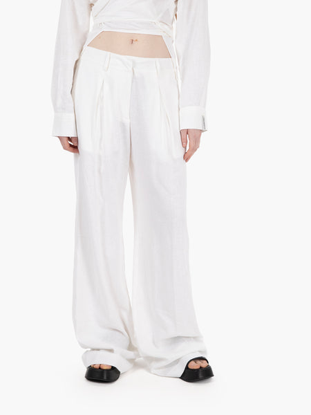 Pantaloni wide in lino bianco
