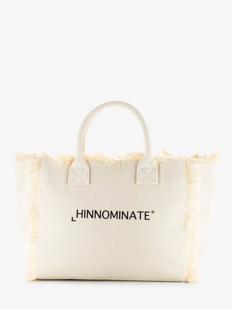 HINNOMINATE - Shopper grande canvas stampa lettering off white