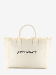 HINNOMINATE - Shopper grande canvas stampa lettering off white