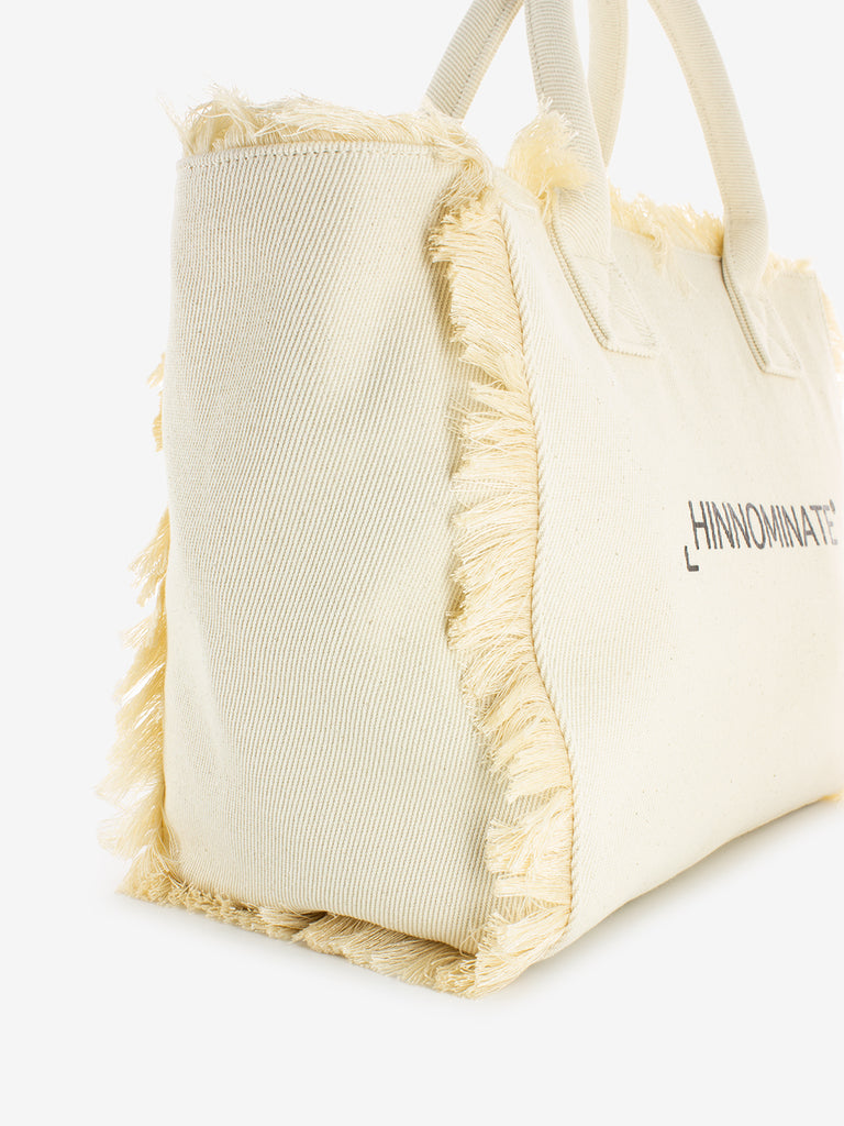 HINNOMINATE - Shopper grande canvas stampa lettering off white