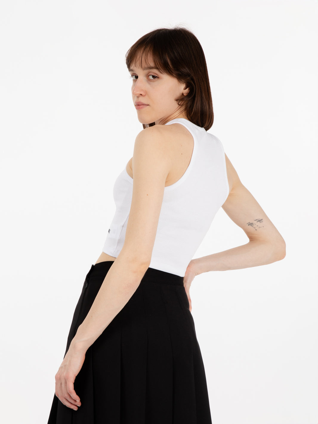 Top a coste collo americano bianco