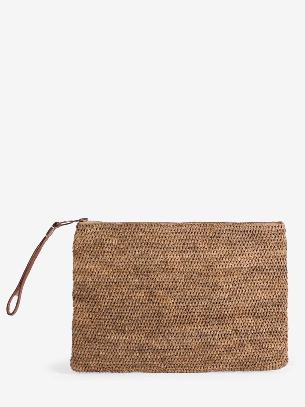 Ampy clutch bag in dark tea raffia