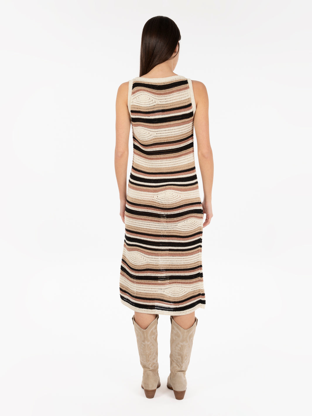 Abito midi crochet a righe multicolor