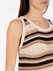 ICONA - Abito lungo crochet a righe multicolor