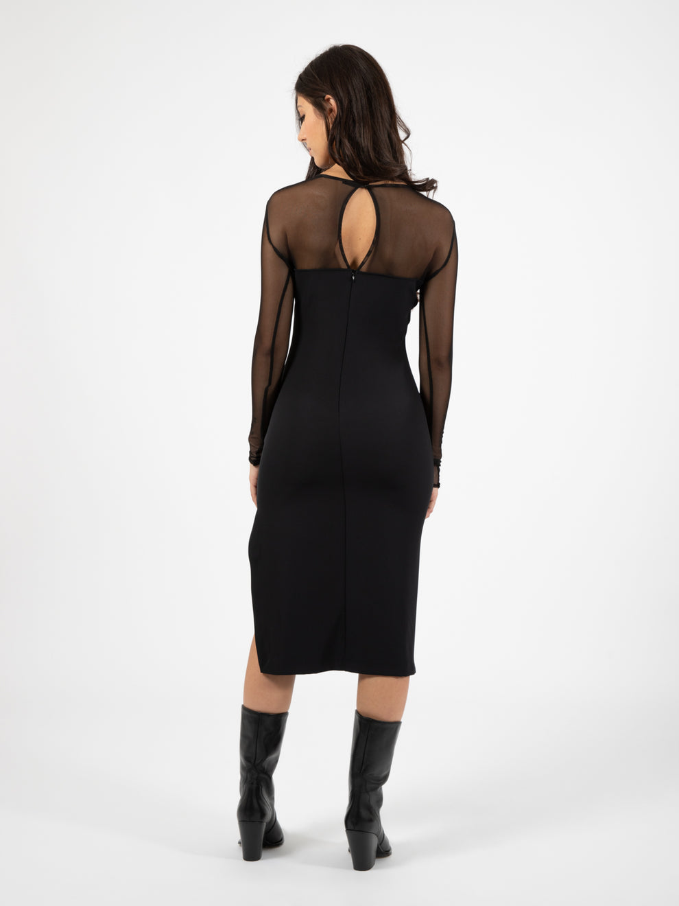 Abito midi con inserti in tullle nero