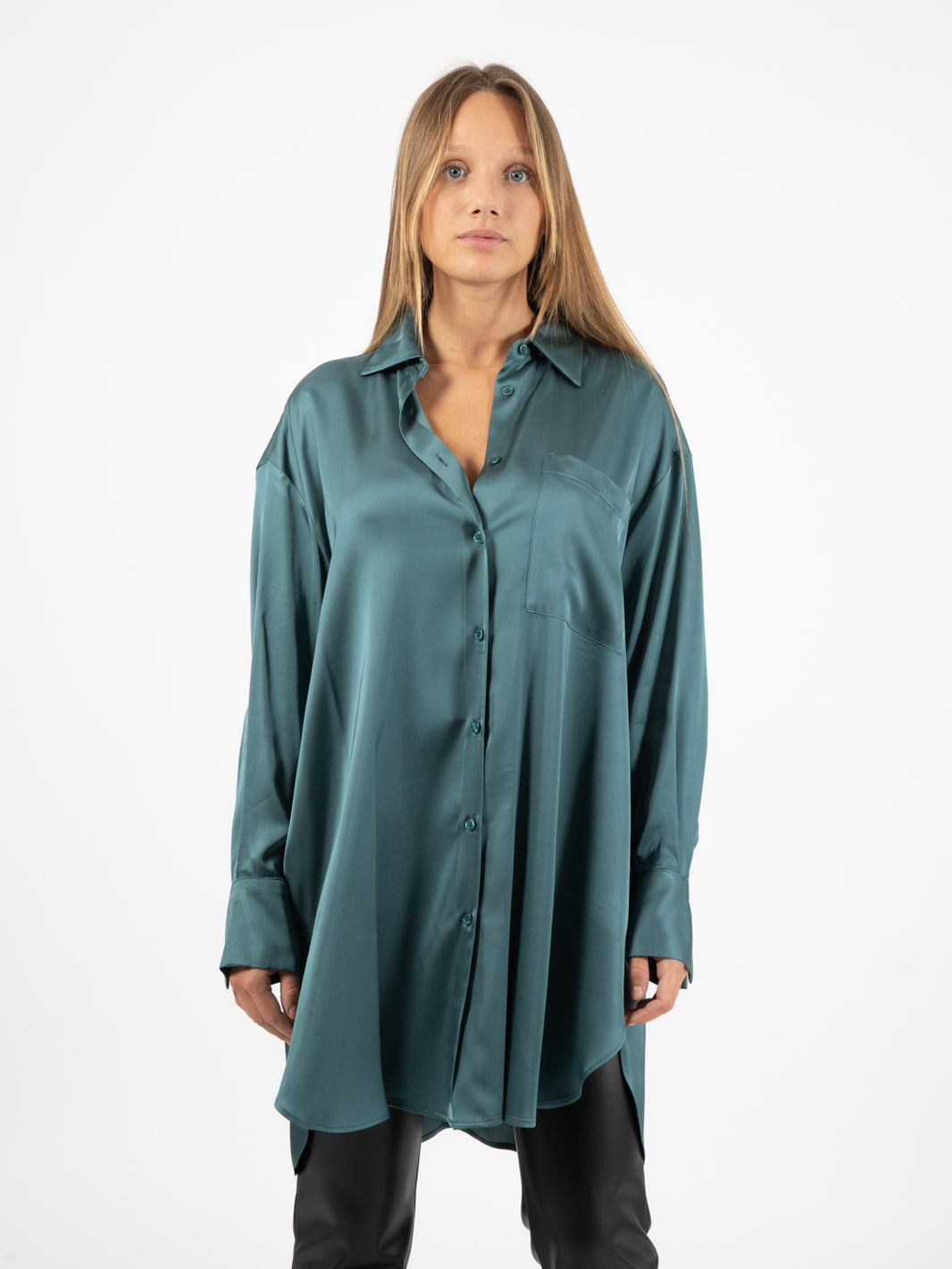 Flowing shirt in teal viscose