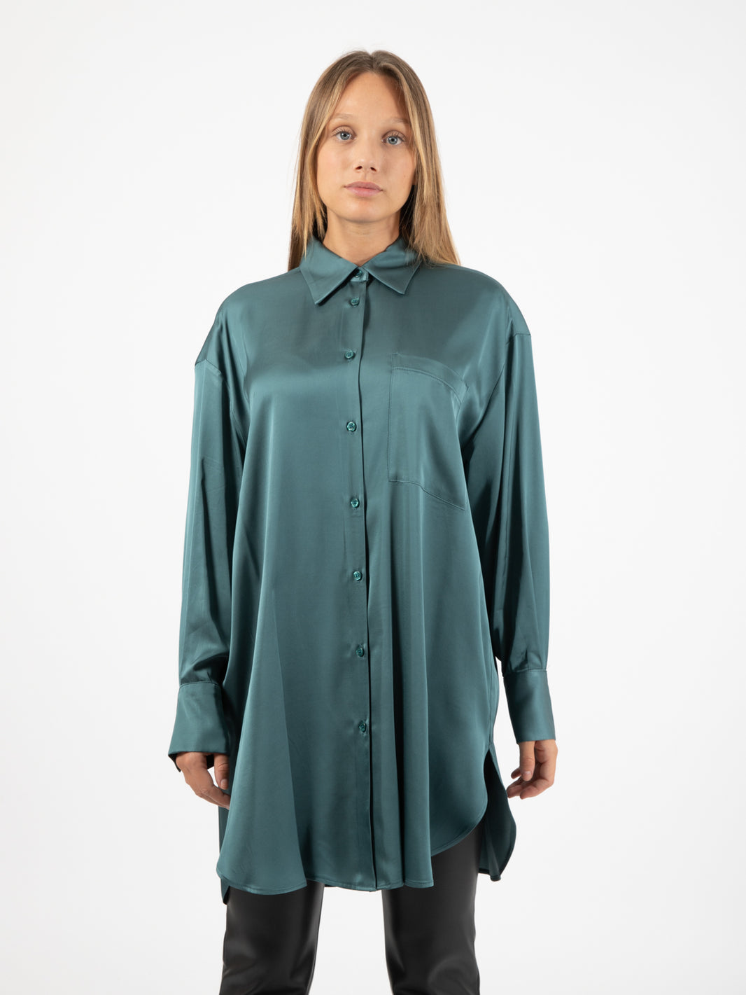 Flowing shirt in teal viscose