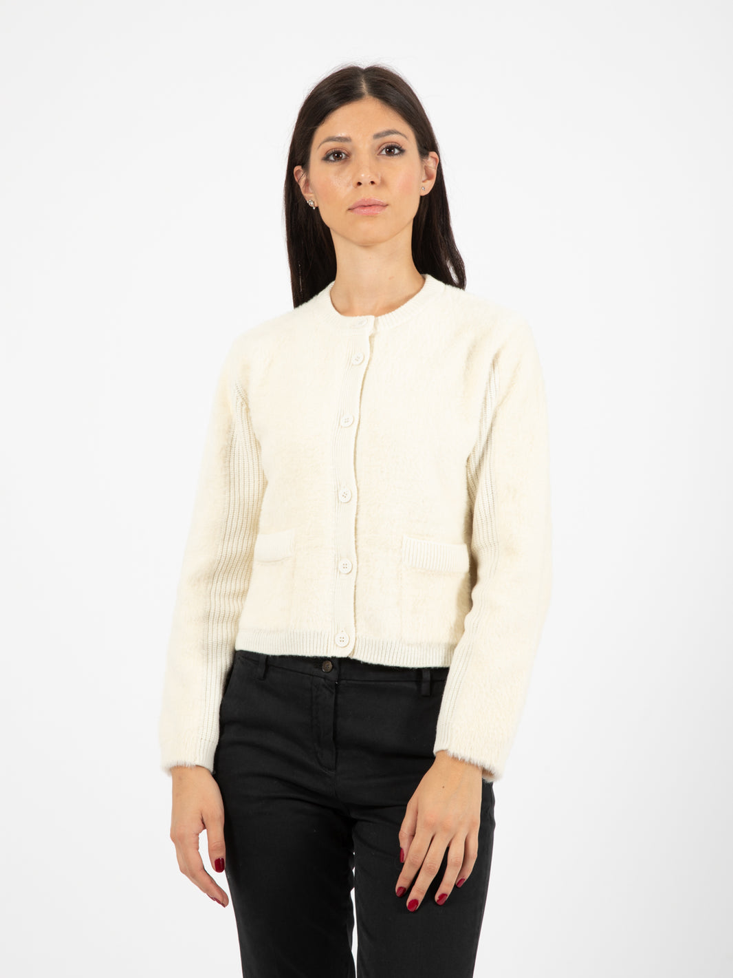 Cream fur effect wool cardigan