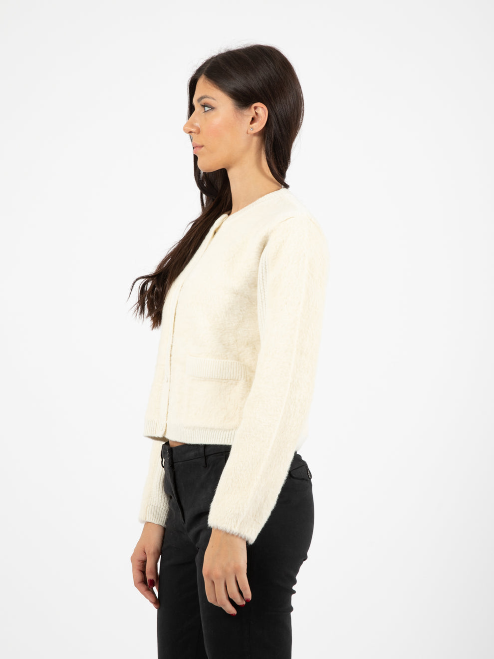 Cream fur effect wool cardigan