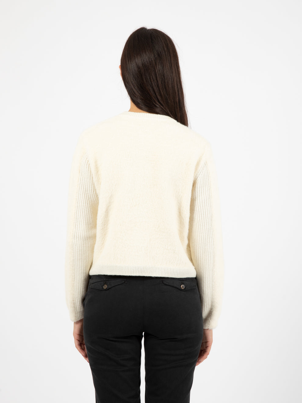 Cream fur effect wool cardigan