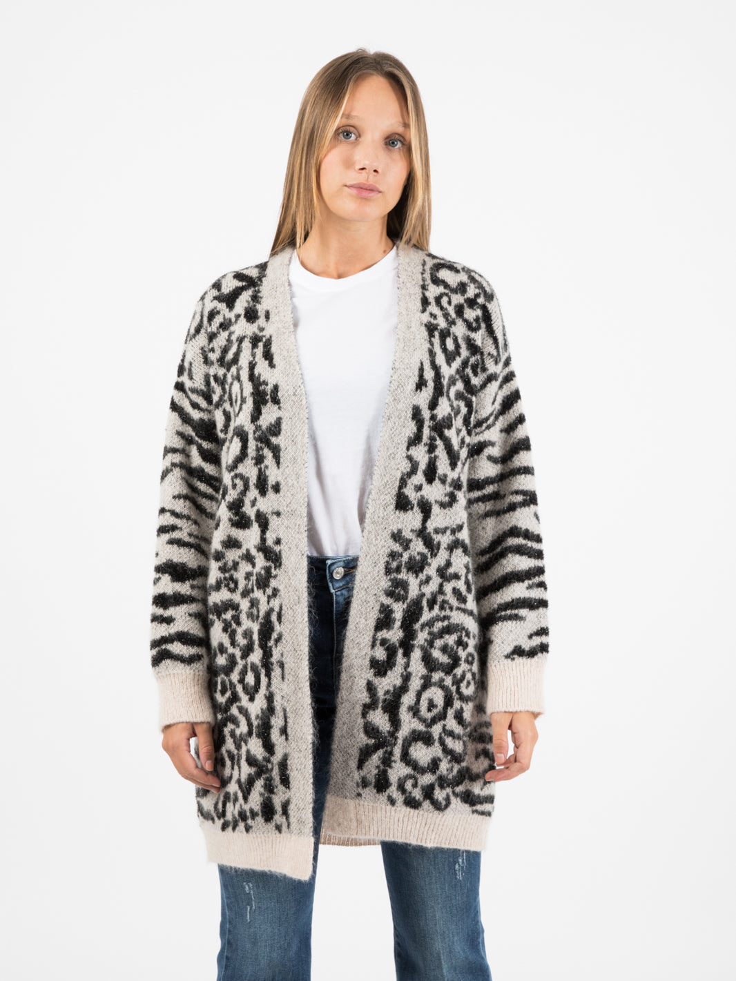 Cardigan lurex maculato ecru